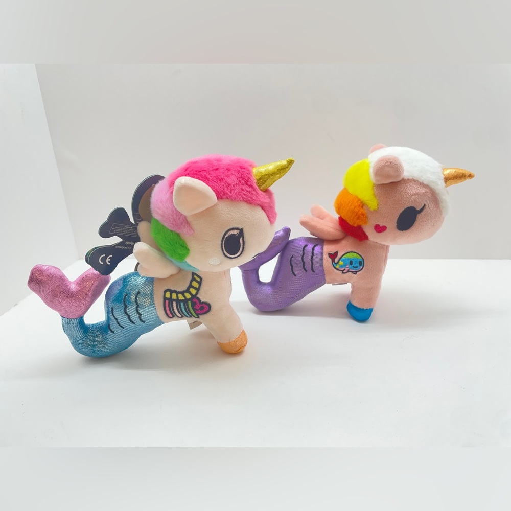 2 Luminosa Mermicorno & Aurora Perlina Tokidoki Plush Pink Skeleton Rainbowz Toy